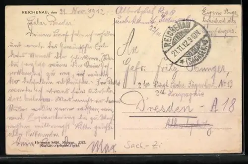 AK Nieder-Reichenau, Panorama mit Kirche