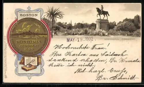 Künstler-AK Washington, MA, Bostonia Condita AD 1630, Monument