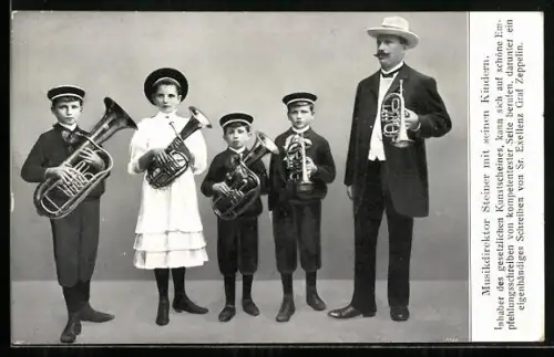 AK Musikdirektor Steiner mit seinen Kindern, Musikerfamilie mit Blasinstrumenten