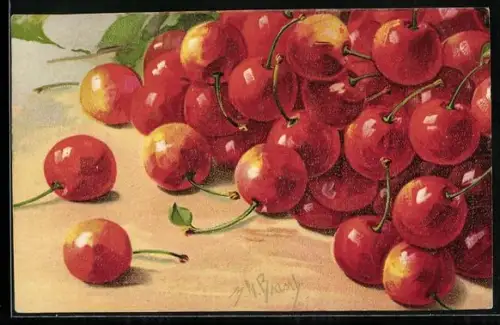Künstler-AK sign. M. N. Brant: Reife Kirschen