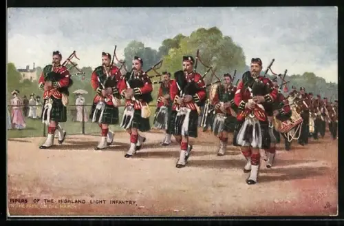 Künstler-AK Military in London, Pipers of the Highland Light Infantry, britischer der britischen Armee