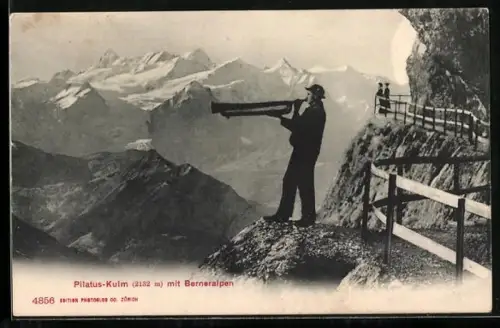 AK Pilatus-Kulm, Alphornbläser vor den Berneralpen
