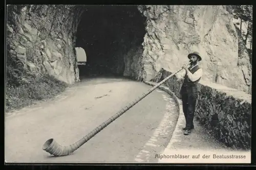 AK Alphornbläser auf der Beatusstrasse