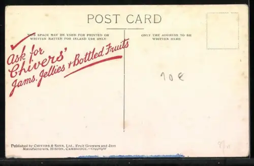 AK Schwarze Johannisbeeren am Zweig, Reklame für Chivers` Jams, Jellies, Canned Fruits