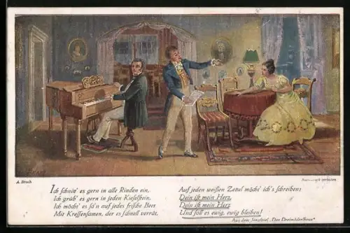 Künstler-AK Bunte Reihe Nr. 68, Das Dreimäderlhaus, Schubert