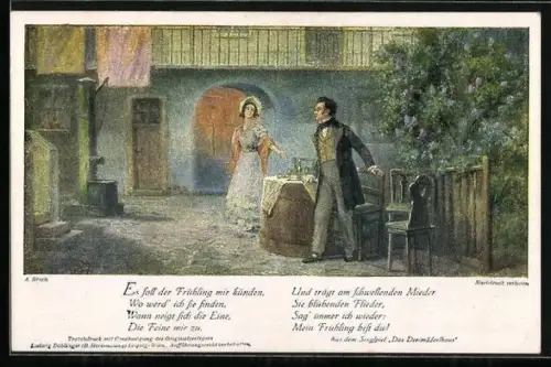 AK Franz Schubert, Das Dreimäderlhaus, Schubert verlässt den Tisch