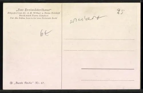 AK Franz Schubert, Das Dreimäderlhaus, Schubert verlässt den Tisch