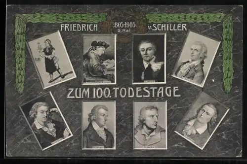 AK 100. Todestag Friedrich Schiller 1805-1905, Porträts in versch. Lebensaltern