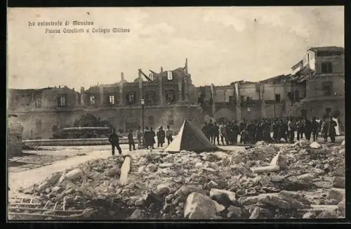AK Messina, Piazza Cavallotti e Collegio Militare, La catastrofe, Trümmer nach einem Erdbeben