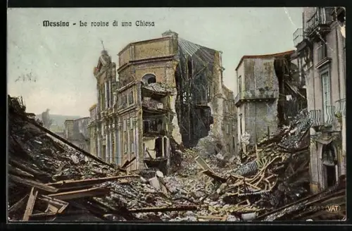 AK Messina, Le rovine di una Chiesa, Durch Erdbeben verwüstete Kirche