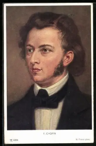 AK Portrait F. Chopin in jungen Jahren mit Koteletten in Anzug mit Fliege