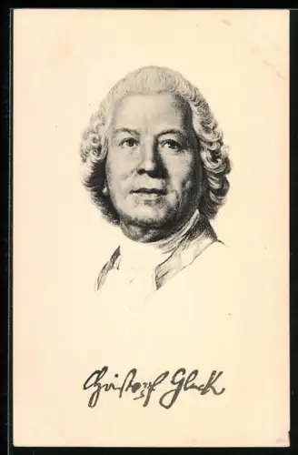 Künstler-AK Chr. v. W. Gluck als eleganter Herr mit lockigem Haar