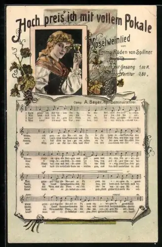 AK Hoch preis` ich mit vollem Pokale, Moselweinlied