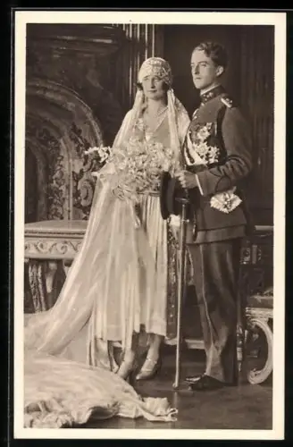 AK Königshaus von Belgien, LL. MM. le Roi Leopold III et la Reine Astrid, le jour de leur mariage
