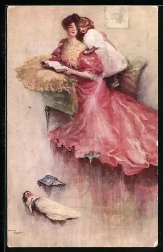 Künstler-AK Mary Horsfall: Mutter und Tochter lesen ein Buch
