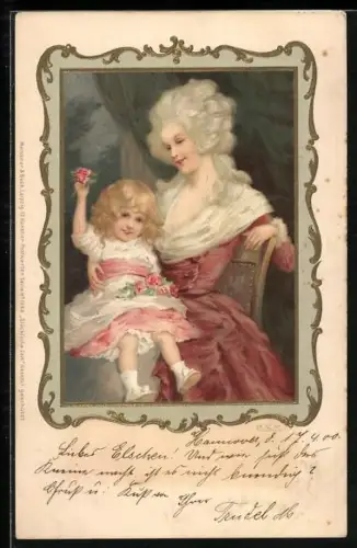 AK Mutter und Tochter im Rokoko-Kostüm, Jugendstil