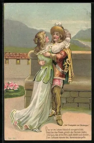 AK Behüt Dich Gott!, Der Trompeter von Säckingen umarmt seine Geliebte, Gedicht