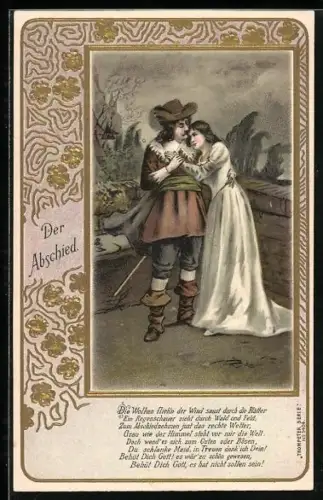 Lithographie Der Abschied, Die Wolken flieh`n der Wind saust durch die Blätter..., Trompeter von Säckingen