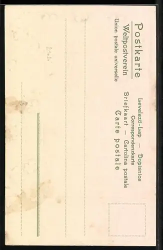 Lithographie Erwartung, Junge Dame neben einer Bank mit Trompete, Trompeter-Serie, Behüt Dich Gott!