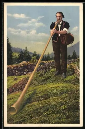 AK Alphornbläser in Tracht