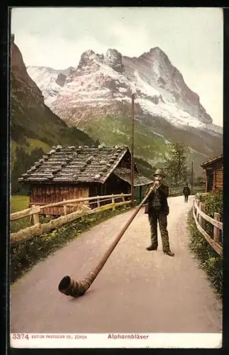 AK Alphornbläser vor Bergpanorama