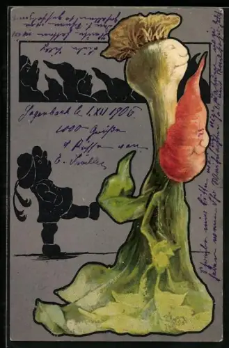 AK Vermenschlichter Lauch und Karotte spazieren gemeinsam