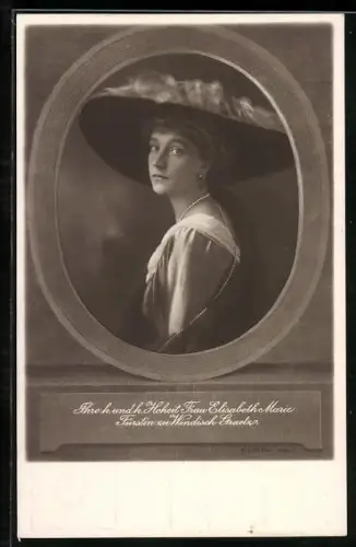 AK Frau Elisabeth Marie, Fürstin zu Windisch Graetz, Portrait mit Hut