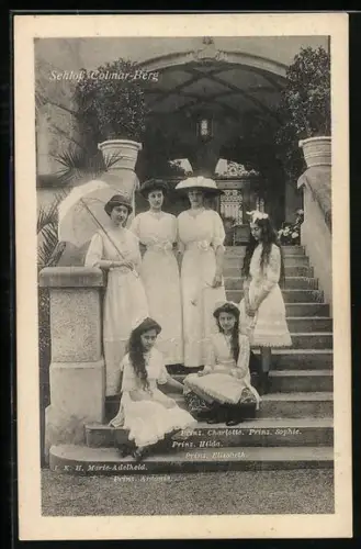AK Prinzessin Charlotte, Hilda & Antonin von Luxemburg am Schloss Colmar-Berg