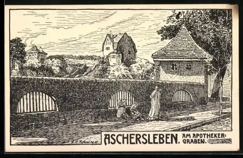 Künstler-AK Aschersleben, Am Apotheker-Graben