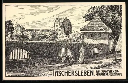 Künstler-AK Aschersleben, Am Apothekergraben