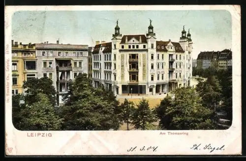 AK Leipzig, Strasse und Häuser am Thomasring