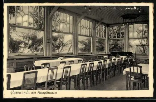 AK Woltersdorf bei Erkner, Gasthof Knoch`s Kurhaus, Glasveranda des Haupthauses