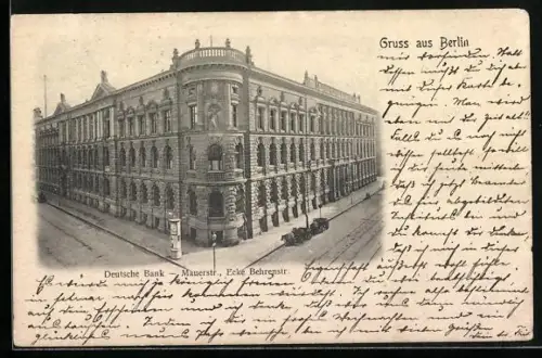 AK Berlin, Deutsche Bank, Mauerstrasse Ecke Behrenstrasse