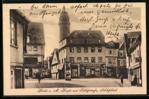 AK Höchst a. M., Haupt- und Schlossstrasse mit Schlossblick
