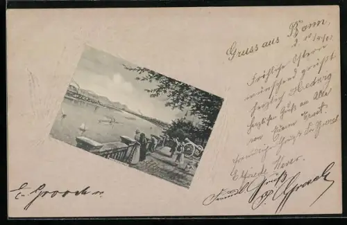 Papierkunst-AK Bonn, Alter Zoll, Umrahmt von dekorativem Rahmen