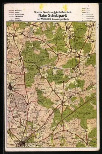 AK Wilsede, Wander & Auto-Radfahrkarte vom Natur Schutzpark Lünebuger Heide
