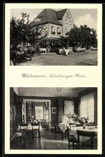 AK Wintermoor /Lüneburger Heide, Hotel Heidehof Interieur und Exterieur