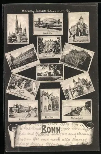 AK Bonn, Collage mit Kaiserlichem Palais, Universität, Koblenzer Tor und mehr