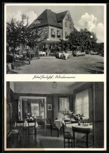 AK Wintermoor, Hotel Heidehof, Aussen- und Innenansicht