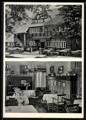 AK Wilsede, Gasthof zum Heidemuseum, Inh. Dora Hinrichs, aussen und innen