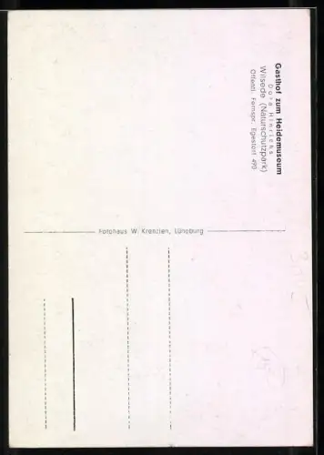 AK Wilsede, Gasthof zum Heidemuseum, Inh. Dora Hinrichs, aussen und innen