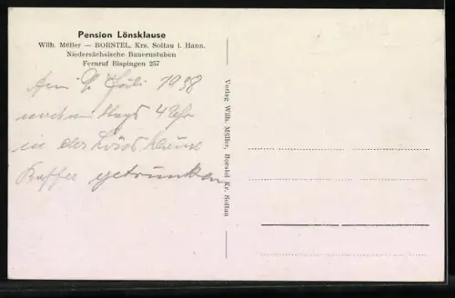 AK Borstel /Soltau, Interieur Pension Lönsklause, Inh. Wilh. Müller