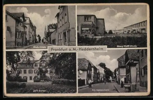 AK Frankfurt-Heddernheim, Georg-Wolff-Strasse, Kirch-Strasse, Stift Garten, Alt-Heddernheim