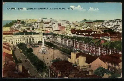 AK Lisbôa, Rossio, Visto da passerelle do elev. de Sta. Justa
