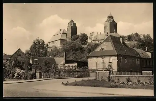 AK Eilenburg, Leipziger Strasse mit Blick zur Sorbenburg