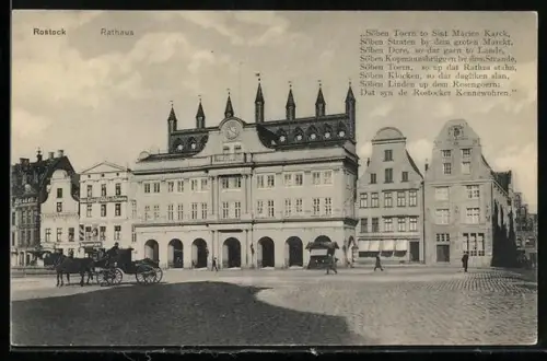 AK Rostock, Blick aufs Rathaus nebst Gas-Lampen-Fabrik