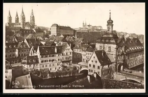 AK Bamberg, Teilansicht mit Dom u. Rathaus