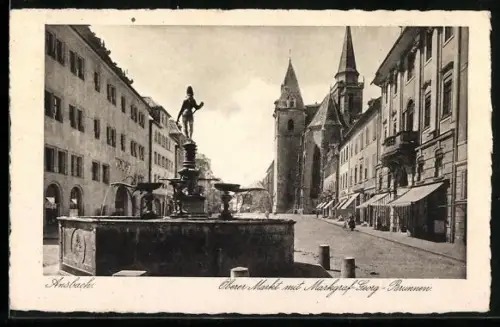 AK Ansbach, Oberer Markt mit Markgraf-Georg-Brunnen