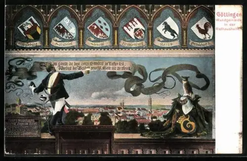 AK Göttingen, Wandgemälde in der Rathaushalle