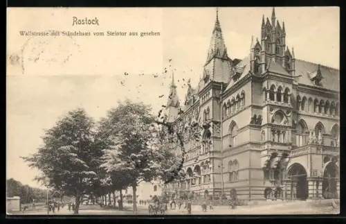 AK Rostock, Wallstrasse mit Ständehaus vom Steintor aus gesehen